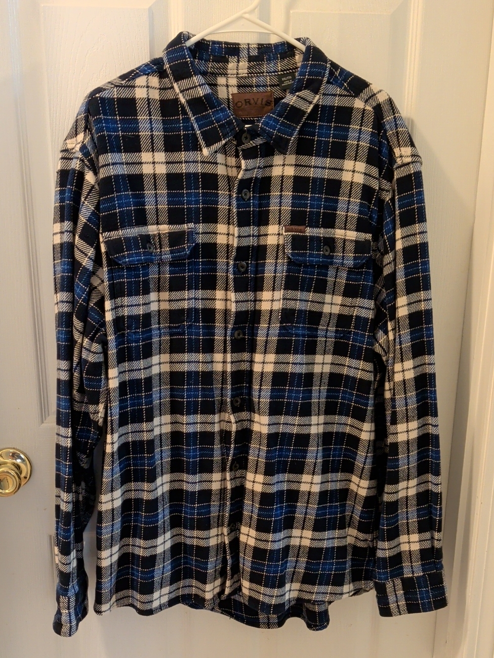 Orvis Navy, Black & White Plaid Button-Down Shirt